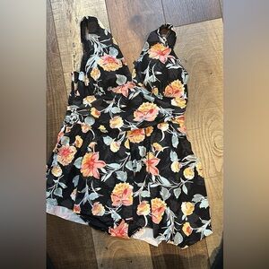 torrid Black Floral One-Piece Swimsuit with Pink and Yellow Flowers